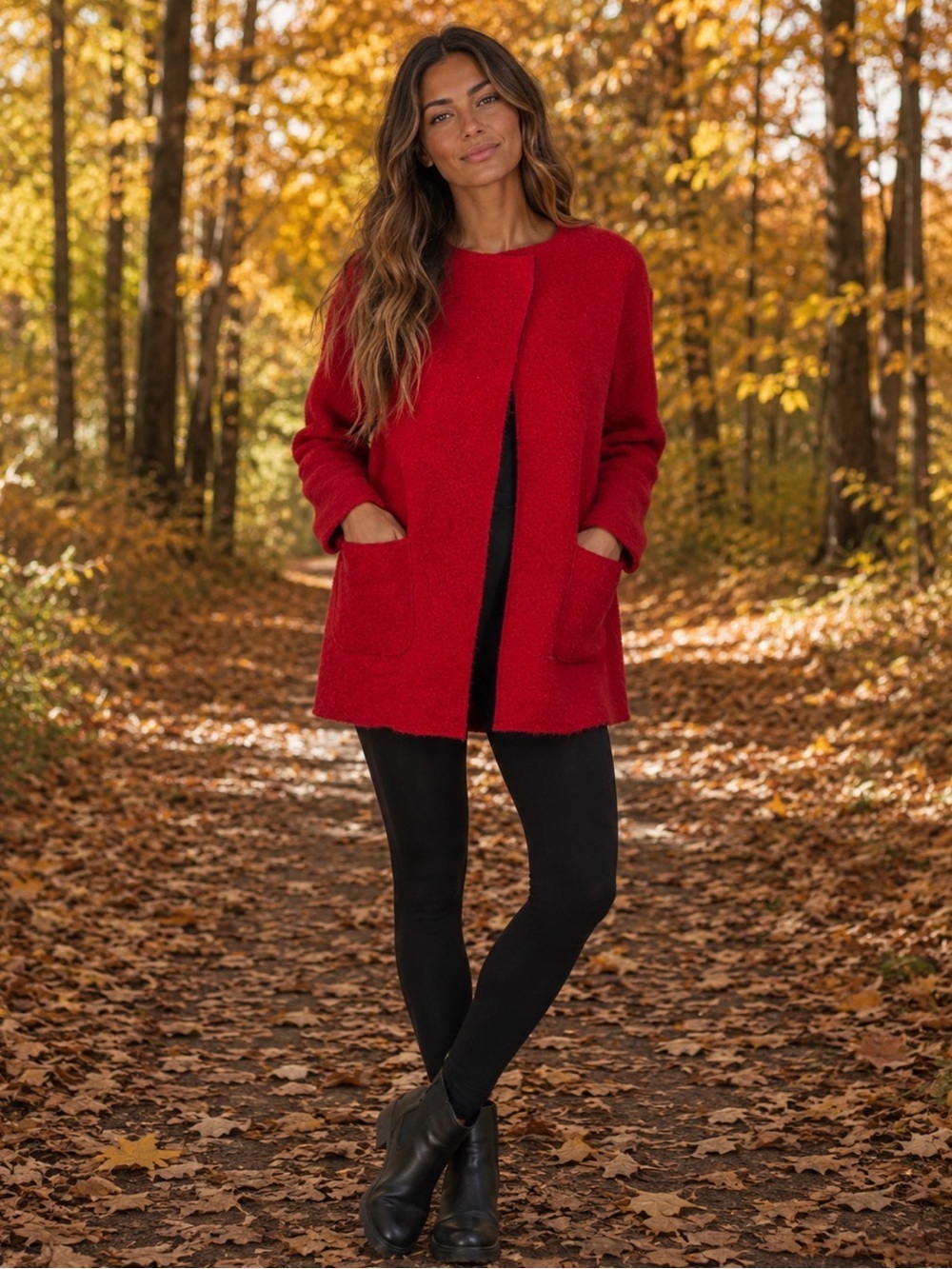 United Colors Of Benetton Wool Blend Vibrant Red Snap Front Coat